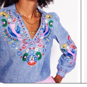 Boden Embroidered Blue Women's Top- never worn
